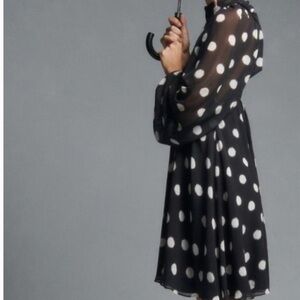 Anthropologie Maeve Polka Dot Sheer Sleeve Mini Dress